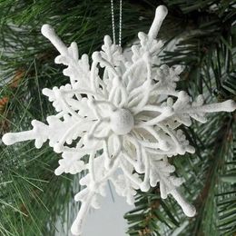Décorations de Noël 6 pièces pendentif flocon de neige 3D en plastique paillettes suspendues fleur de noël flocon de neige blanc ornement d'arbre de noël pour la décoration de fête à la maison 231129