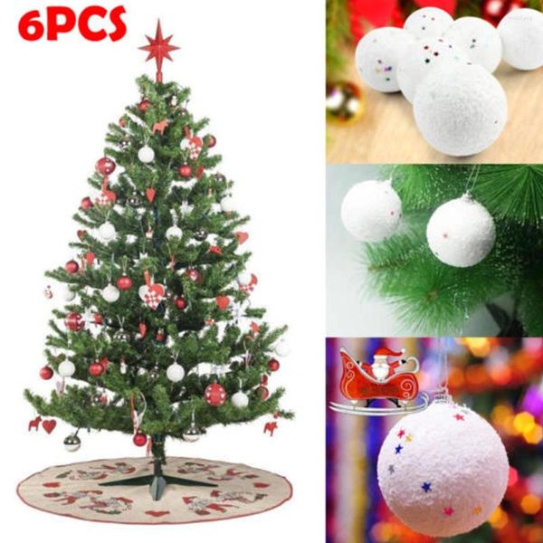 Décorations de Noël 6pcs Creative Sequin Stars à cinq points Blanc White Snowball 2024 4cm Ball en mousse Ornements suspendus pour la décoration d'arbre de Noël