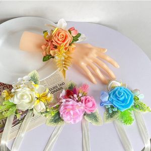 Décorations de Noël 6pcs élégante demoiselle d'honneur poignet fleur stéréo bohème couvre-chef artificiel à la main rose robe accessoires de mariage 230919