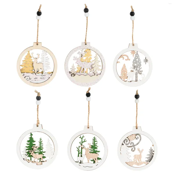 Décorations de Noël 6pcs Elk Round Pendants Pendants Home décor artisanat Ornement d'arbre de vacances Accessoires suspendus