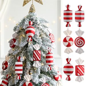 Décorations de Noël 6pcs suspendus boules de bonbons rouge blanc pendentif maison fête arbre navidad année d'hiver 230907