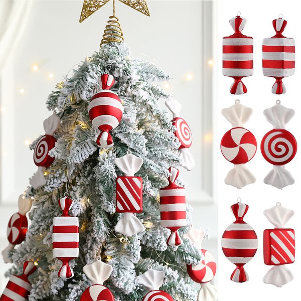Décorations de Noël 6pcs suspendus boules de bonbons rouge blanc pendentif maison fête arbre navidad année d'hiver 221119