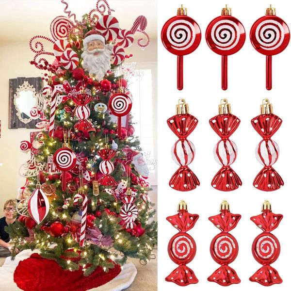 Décorations de Noël 6pcs Lollipop Candy Cane Pendentif Arbre de Noël Boule suspendue Ornements pour la maison 2024 Année Cadeau 231023