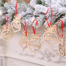 Kerstdecoraties 6 stks/kavel houten ornament hersen laser holle boom hangende tags hangerse decor vrolijk