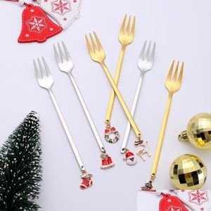 Décorations de Noël 6pcs Navidad 2023 Bell Fork Cuillères Ornements de fête de Noël pour la maison Table Année Kerst Noel GiftChristmas Drop Deli Dhj6F