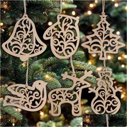 Kerstdecoraties 6pcs/pack Letter Hout Hart Bubble Patroon Ornament Tree Home Festival Ornamenten Hangende Gift FY7173 Drop Deli DHJXD