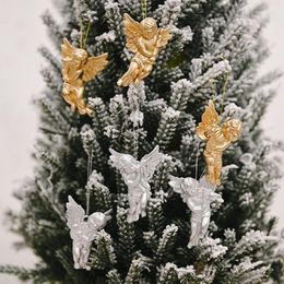 Décorations de Noël 6pcs / pack arbre suspendu décoration d'ange transparent pour la maison de Noël ornement ornement pendentif en plastique cadeaux