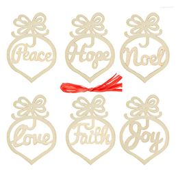 Décorations de Noël 6pcs / Set Copeaux de bois naturel DIY Creux Hope Lettre Pendentif Artisanat Arbre Année Cadeau de fête