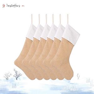 Kerst decoraties 6 stks / set sokken grote jute kousen jute xmas stocking plain fireplace decor tafelblad decoratie bo27