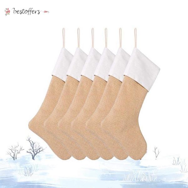 Décorations de Noël 6pcs / Set Chaussettes Grands bas de toile de jute Jute Bas de Noël Plain Cheminée Décor Table Party Décoration BO27