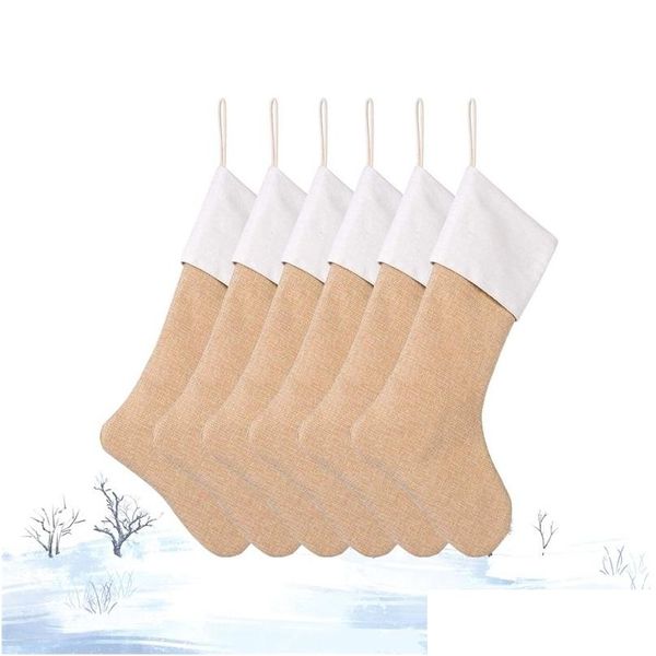 Décorations de Noël 6pcs / set chaussettes grandes bas de toile de jute jute bas de Noël plaine cheminée décor table décoration de fête 21102 Dhtqa