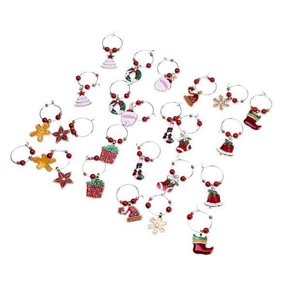 Décorations de noël 6 pièces/ensemble, verre à vin, bague, étiquettes, marqueurs, décoration de Table, pendentif de noël, breloques, cadeau de fête, année