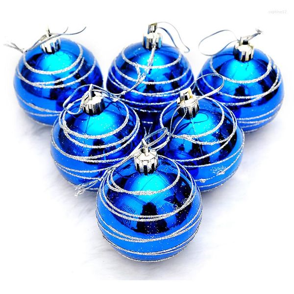Décorations de Noël 6 pcs Arbre Boules Diamètre 6 cm Rayé Couleur Dessin Boule De Noël Fête De Mariage Ornement (Bleu)
