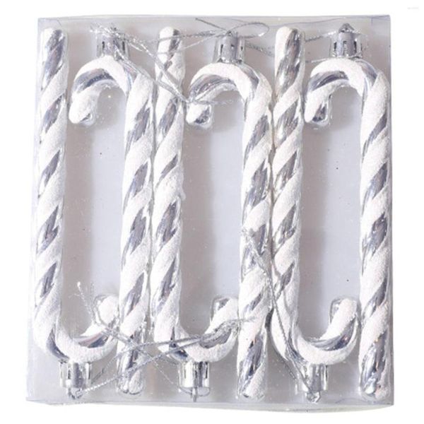 Décorations de Noël 6PCS Arbre Décoration Plastique Candy Cane Année Pin Pendentif Cadeau Argent