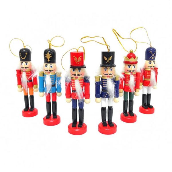 Decoraciones navideñas 6 piezas Marioneta de cascanueces de madera 12 cm Decoración de escritorio Pintura al óleo Nueces Soldados Muñecas Regalo de año Adornos de Navidad