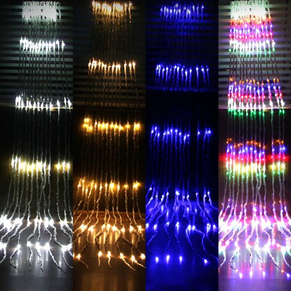 Décorations de Noël 6x 3x 3x2M Cascade Fenêtre Rideau Chaîne Lumière Météore Douche Pluie Lumière De Noël Fête De Mariage Fond Icicle Lumière 231207