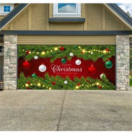 Décorations de Noël 7 x 16 pieds Joyeux Noël Bannière de vacances Couverture de porte de garage Peintures murales Hiver Bonhomme de neige Père Noël Extérieur Grande décoration de couverture de porte 231101