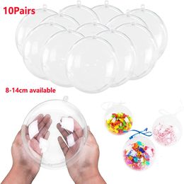 Décorations de Noël 70-140mm 10 paires de boules en plastique rechargeables transparentes décoration de la maison fête de mariage jardin bricolage décor grand arbre de noël suspendus ornement 231013