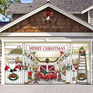 Kerstdecoraties 70x157 inches Merry Holiday Banner Garagedeur Cover Mural Winter Snowman Santa Outdoor grote Decoratie 221114