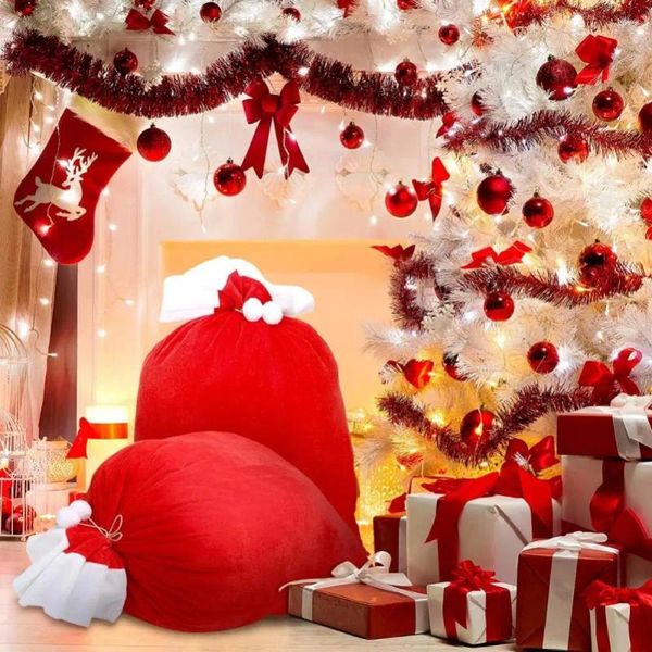 Décorations de Noël 70x50cm Sacs cadeaux du Père Noël rouge Grand velours doré de haute qualité Super doux Bonbons Année Joyeux