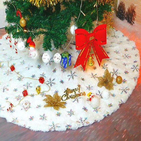 Décorations de Noël 78/90/122/140cm Jupe d'arbre Tapis en fausse fourrure Flocon de neige Blanc Tapis en peluche pour la maison Noël Année Décor Tablier Ornement