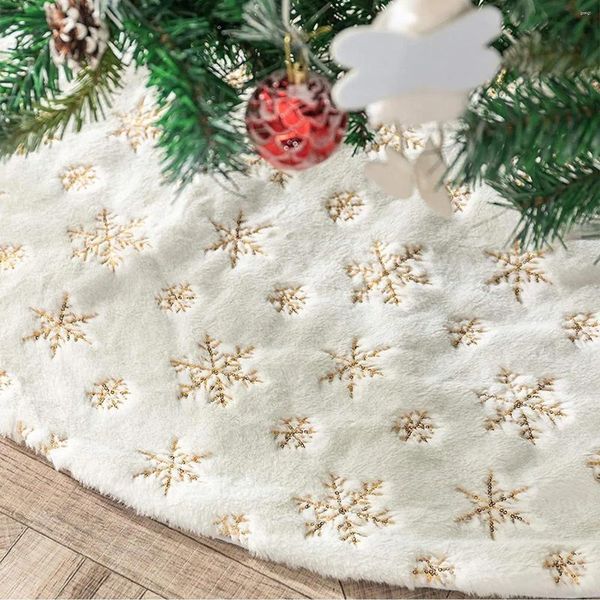 Decoraciones navideñas, falda de árbol de 78/90/122cm, alfombra de piel sintética, alfombra de felpa blanca con copos de nieve para decoración del año de Navidad del hogar 2024