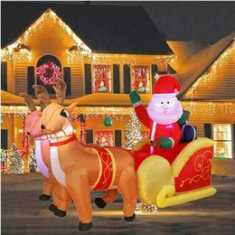 Décorations de Noël gonflables de 7 pieds avec traîneau de Père Noël et de rennes, décoration extérieure, lumières LED, jouets de jardin amusants et mignons, décoration de Noël pour la maison 231207