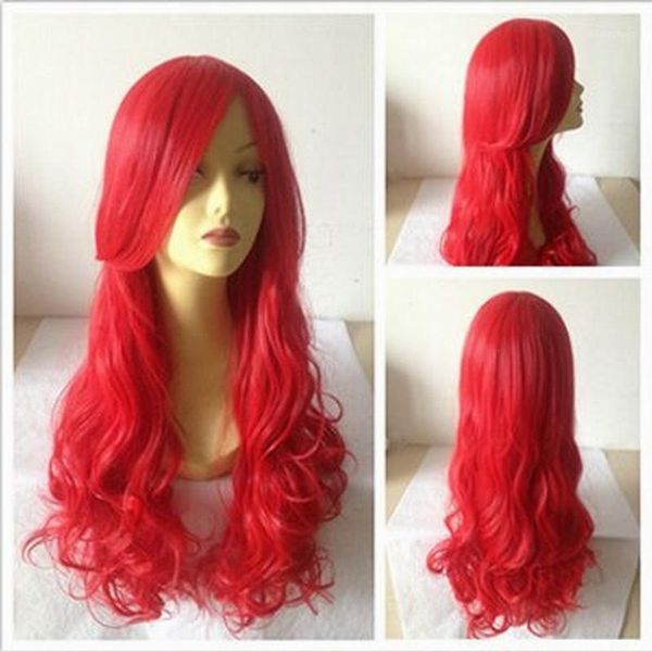 Décorations de Noël 80cm Couleur Vague Longue Cheveux Bouclés Anime Filles Perruques Cosplay Halloween Party Fournitures 20pcs1