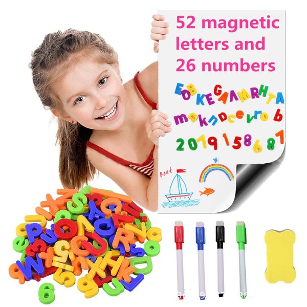 Décorations de Noël 84PCS Lettre Chiffre Symbole Réfrigérateur Aimants pour Réfrigérateur Ensemble d'autocollants avec Tableau Blanc Gomme Stylos pour Enfants Anniversaire Cadeau de Noël 221129