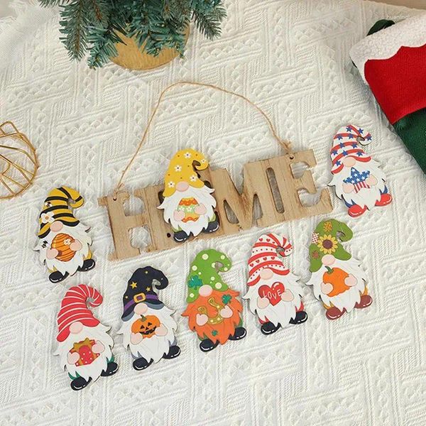 Décorations de Noël 8pcs Gnome Panneau de bienvenue Cintre en bois pour fenêtre Style rustique Décor de vacances Ferme Maison Porche Mur