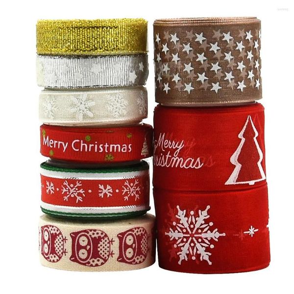 Decoraciones navideñas, 9 piezas, 2 yardas, cintas de grosgrain surtidas para manualidades, decoración para bodas, árboles de Navidad, adornos para envolver regalos