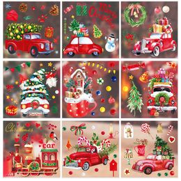 Décorations de Noël 9 feuilles fenêtre s'accroche autocollants de camion rouge décalcomanies de vacances décalcomanies de ferme Noël grand verre pour la décoration de porte Drop De Amcek