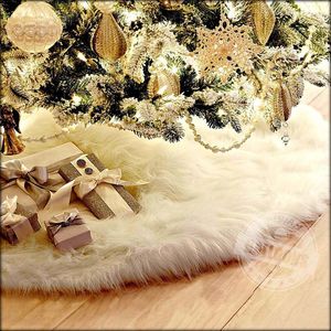 Décorations de Noël 90-122cm jupe d'arbre Blanc Faux Fur Merry Year Home Ordin Treed Polded Beded Broidered Trees
