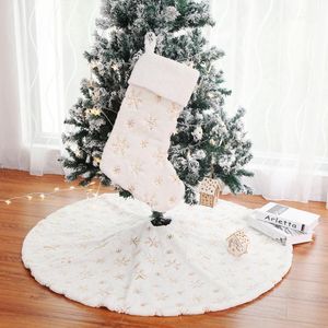 Décorations de noël 90 cm/122 cm jupe d'arbre blanc paillettes en peluche de haute qualité ornementation brodée pour la décoration de noël de l'année à la maison