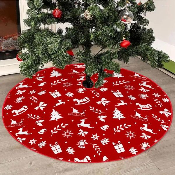 Décorations de Noël 90cm jupe d'arbre frangée père Noël flocon de neige bas boîte-cadeau imprimé à lacets décoration intérieure de vacances