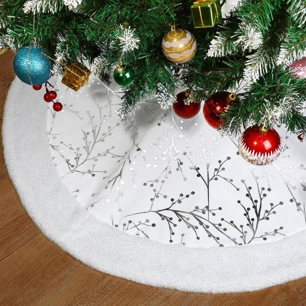 Decoraciones navideñas, falda de árbol de 90cm, alfombra de suelo de piel sintética de pelo blanco, decoración navideña