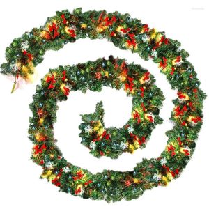 Kerstdecoraties 9ft/270 cm gewone groene slinger met warme witte LED -licht kunstmatige krans open haard kerstboomdecoratie