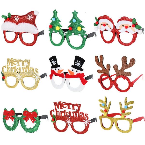 Décorations de Noël 9 pièces joyeux noël lunettes cadre noël fête décoration Po stand accessoires lunettes Navidad année fournitures enfants cadeau 231005