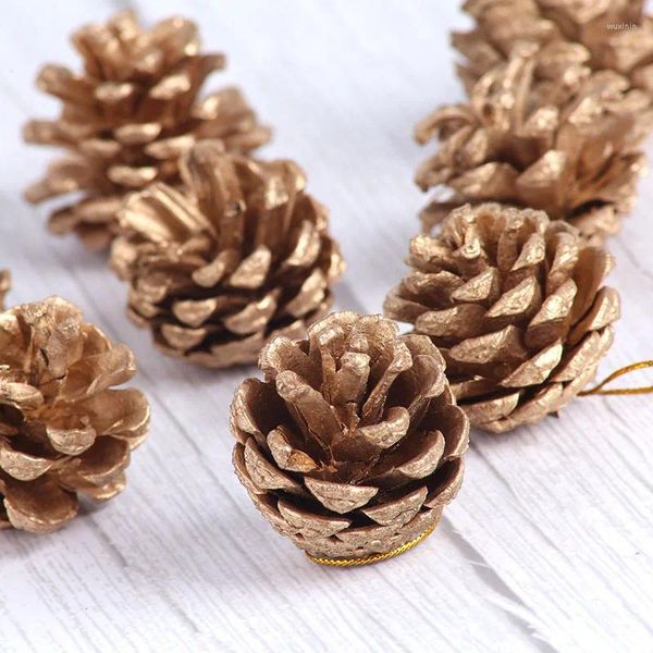 Décorations de Noël 9pcs / Set Gold Silver Pine Cone Bouquet artificiel DIY Guirlande de mariage Couronne Décoration Ornements d'arbre