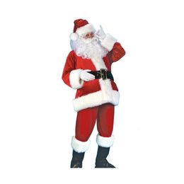 Décorations de Noël Adt Père Noël Costume Flanelle Classique Costume Cosplay Props Hommes Manteau Barbe Ceinture Chapeau Ensemble M Xl Drop Delivery Accueil Dha3H