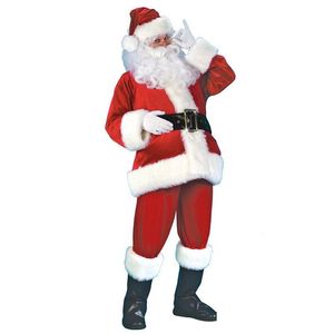 Décorations de Noël Adt Santa Claus Costume Flanelle Costume Classique Cosplay Props Hommes Manteau Pantalon Barbe Ceinture Chapeau Ensemble M XL Drop Livrer Dheti