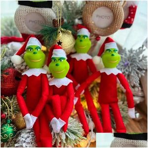 Kerstversiering Adts Ees 35Cm Pop Harde Hoofd Groene Accessoires Haar Monster Pluche Thuis Op De Plank Adt Elf Ornament Cadeaus Voor Dhjek