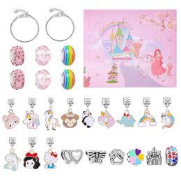 Kerstdecoraties Advent armbanden 1 stks Kalender Pink Fantasy Castle Gift Box 24 Days Countdown For Girls 221130