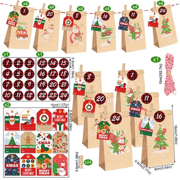 Décorations de Noël Adve Calendar Sacs DIY COUNTDOWN DON 24 jours vide pour les enfants adultes