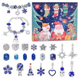 Kerstdecoraties Advent Kalenderarmbanden Set Blue Series Xmas Countdown sieraden thema DIY voor meisjes 221130