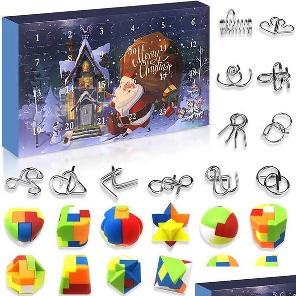 Décorations de Noël Calendrier de l'Avent Fil métallique et puzzles en plastique Compte à rebours avec 24pcs Casse-tête Jouet Année Cadeau 211104 Drop Del Dhhav