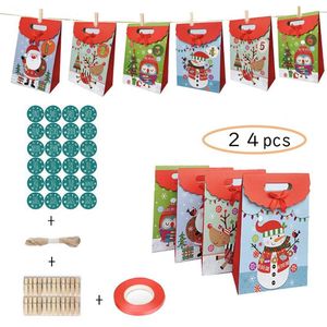 Decoraciones navideñas Calendario de Adviento Bolsa de papel reutilizable para dulces, pegatinas de números 1-24, productos para festivales de regalo para niños