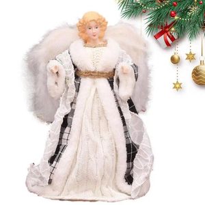Decorazioni natalizie Angelo bambola albero cima stella oro argento ali rosse statuetta cima d'albero ornamenti topper decorazioni Navidad