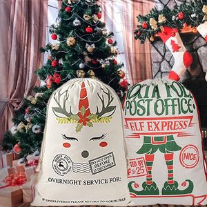 Kerstdecoraties Aankomst Santa Sacks Unicorn Canvas Gift Bag met trekkoord Xmas Tree Decoration Candy Storage Packing For Kids 221130