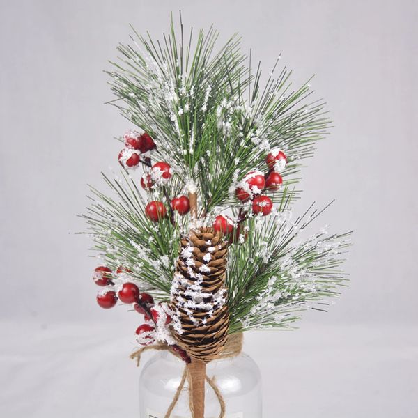 Décorations de Noël Tige de baies rouges de Noël artificielles avec des branches d'aiguilles de pin givrées de pomme de pin, paquet de 6, décoration de fleurs artificielles de jardin de maison 231023